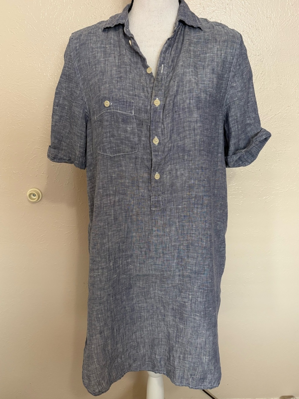 Free People x CP Shades Linen Blue Chambray Tunic Dress Womens XS